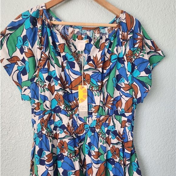 C&C California Blue Sundress with Flutter Sleeves New With Tags Linen Blend - Picture 2 of 10